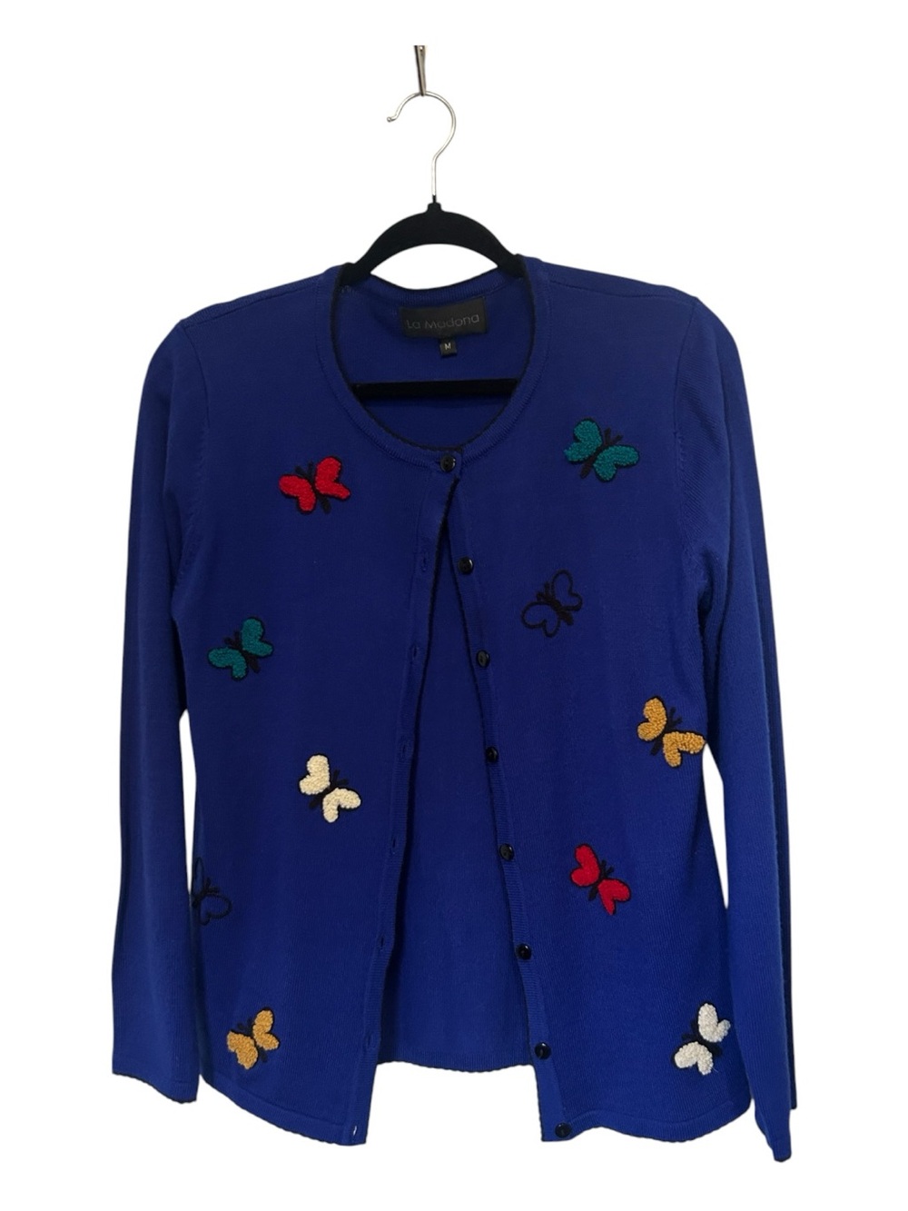 Vintage La Madona Royal Blue Butterfly Embroidered Cardigan